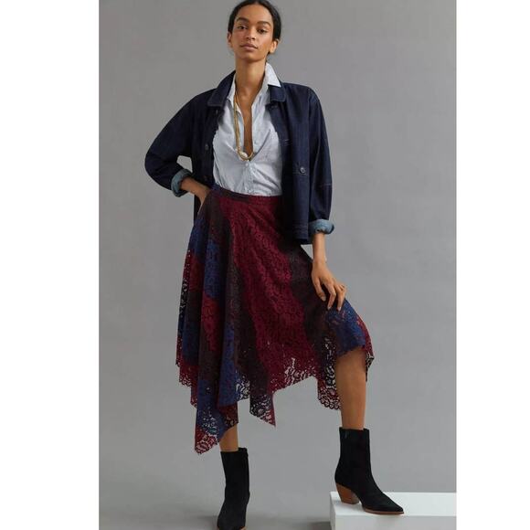 New Anthropologie Sachin & Babi Lace Handkerchief Midi Skirt $190 SIZE 0 - Picture 1 of 4